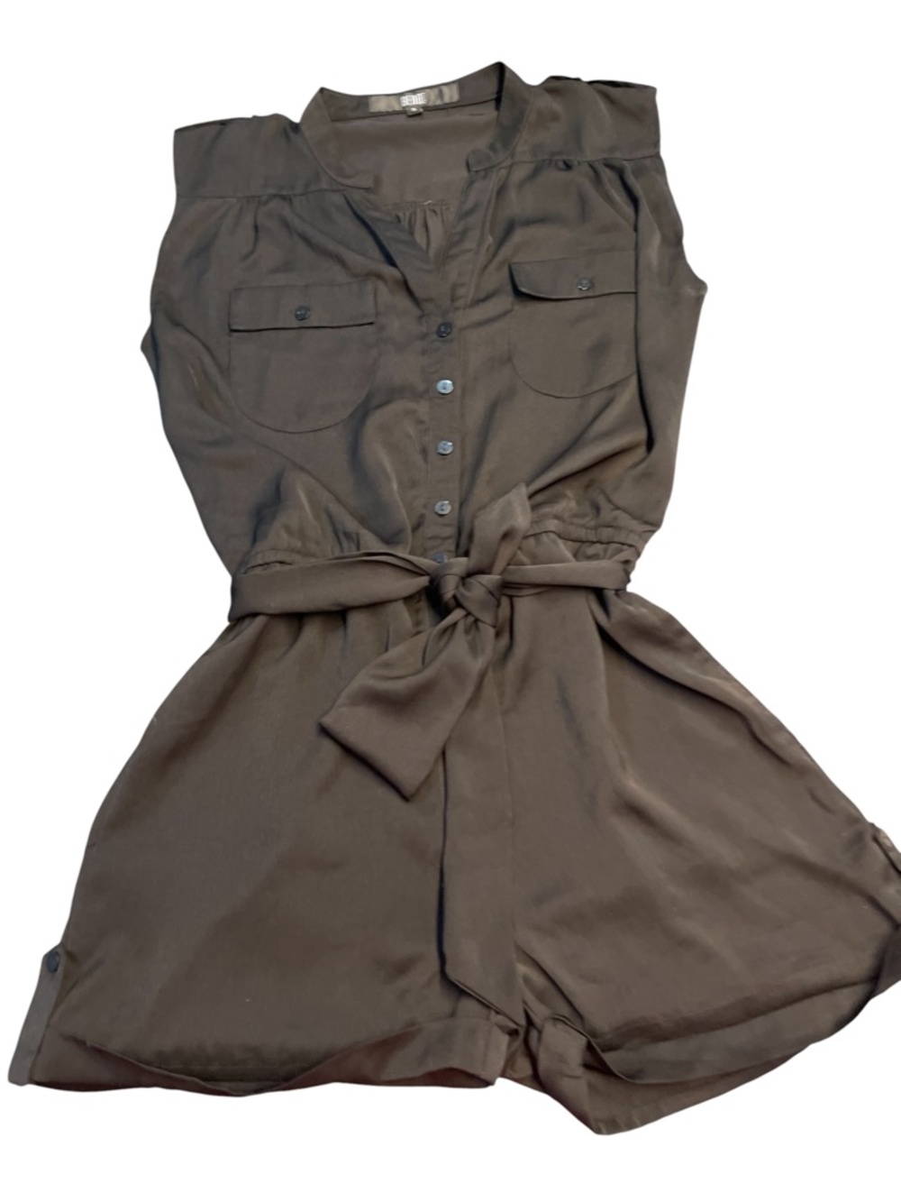 Bedo Black Button Up Romper with Tie Belt Size Small